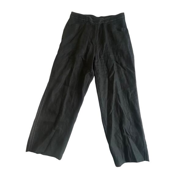 Eagle's Eye Black Linen Pants 100% Linen Wide Leg Resort‎ Classic Minimalist 14 - Picture 1 of 11